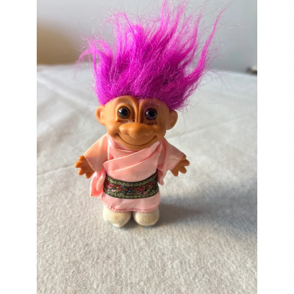 Vintage Troll Doll Purple Hair Pink Robe Collectible Toy